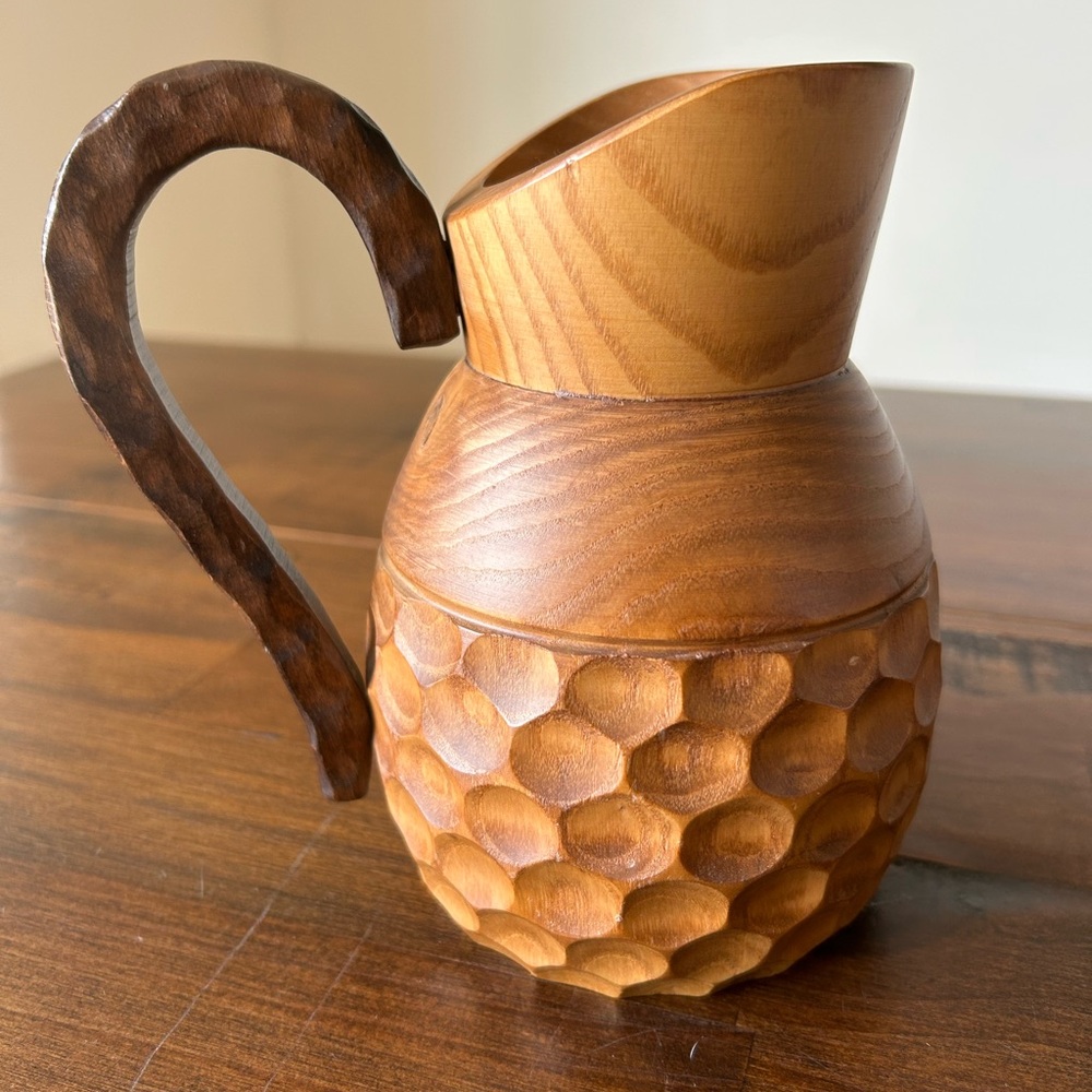 Vintage Brienz Switzerland Hand Carved Pitcher Jobin MCM Barware
